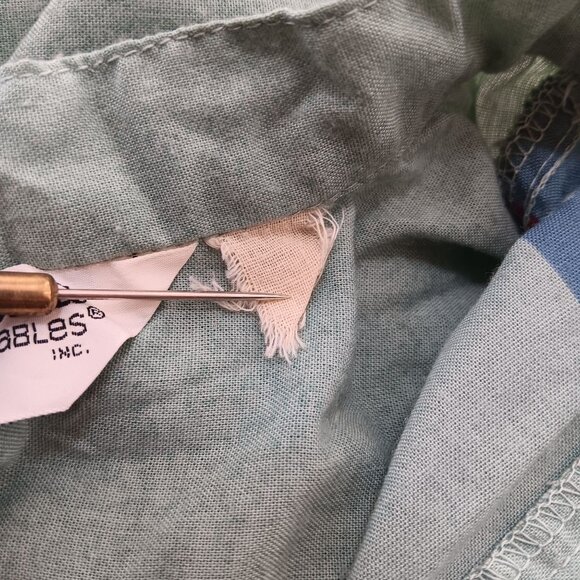 Medium Vintage Boho Belted Top Loubella Extendabes Tunic Blouse Mint Green 1970s - Picture 11 of 11